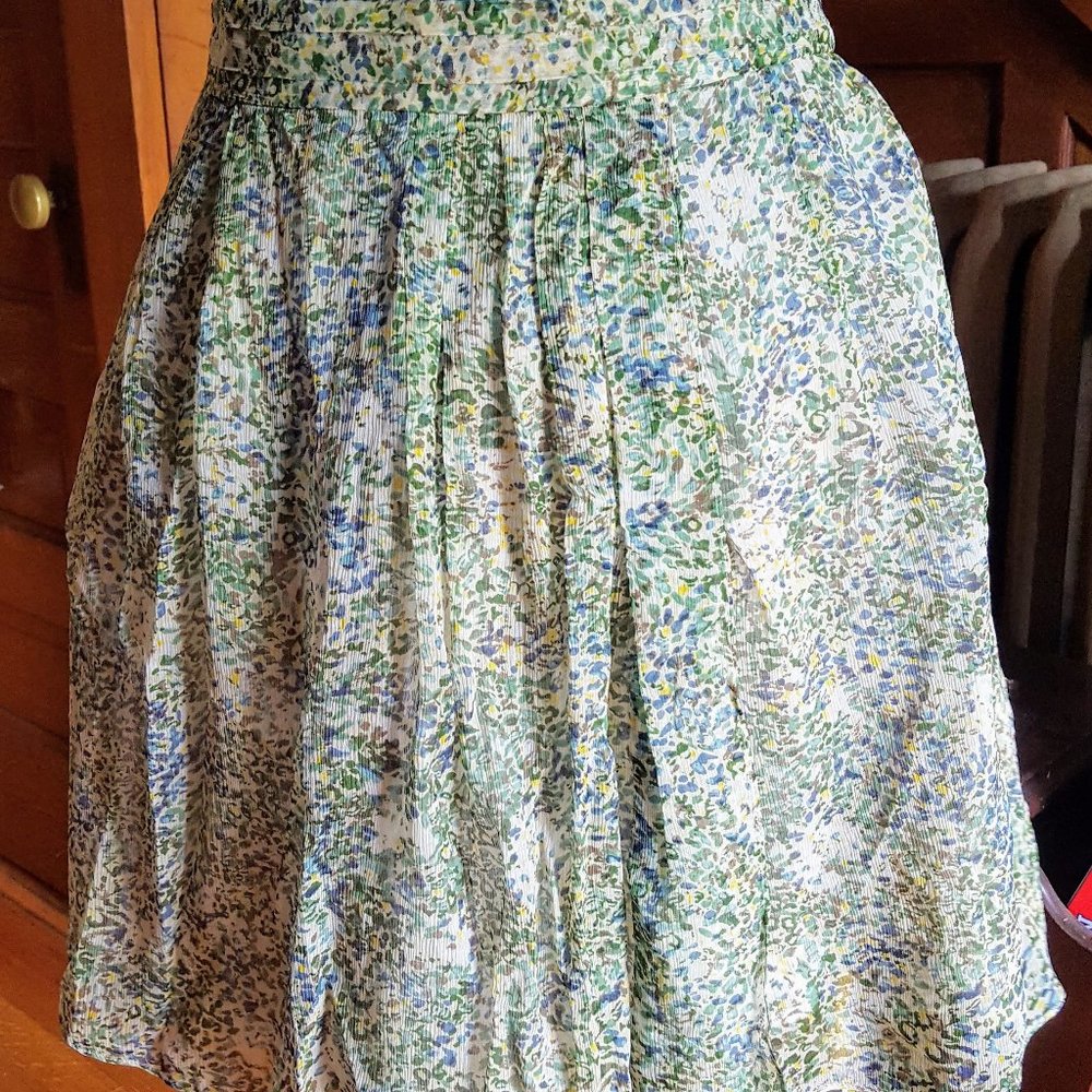 J. Crew Blue Green Watercolor Silk Skirt Size 00